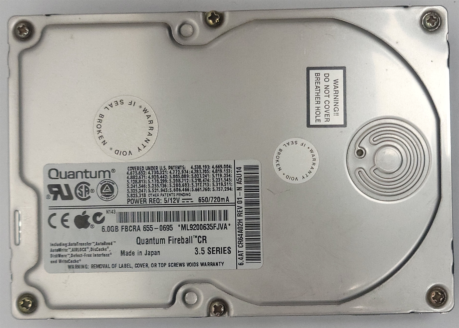 Quantum Apple FBCRA CR6.4A HDD, 6.4 GB , IDE/ATA/ATAPI-4 - Tested w/pics
