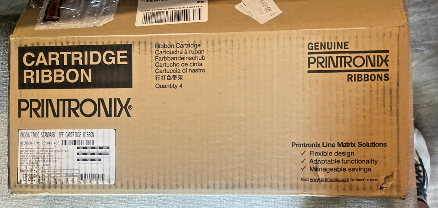 Printronix Standard Ribbon Cartridge - Black - 4-pack 255049-402 EXP  FEB 2025