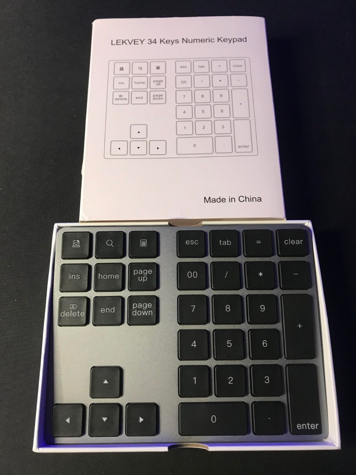 Lekvey Bluetooth 34 Key Number Pad, Aluminum Rechargeable Wireless Numeric