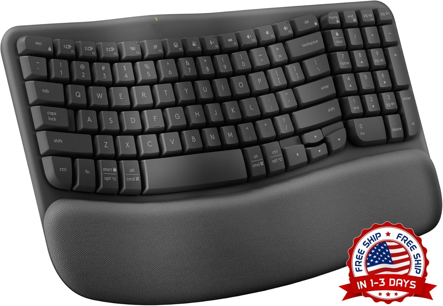 Teclado Ergonómico Inalámbrico Wave Keys Con Reposamanos Acolchado NUEVO US