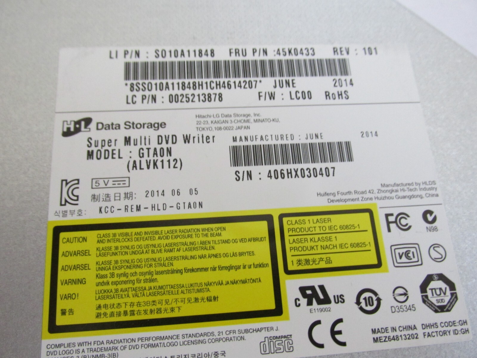 HL GTA0N SATA LAP TOP DVD Super Multi DVD-RW Dual Layer Burner Drive