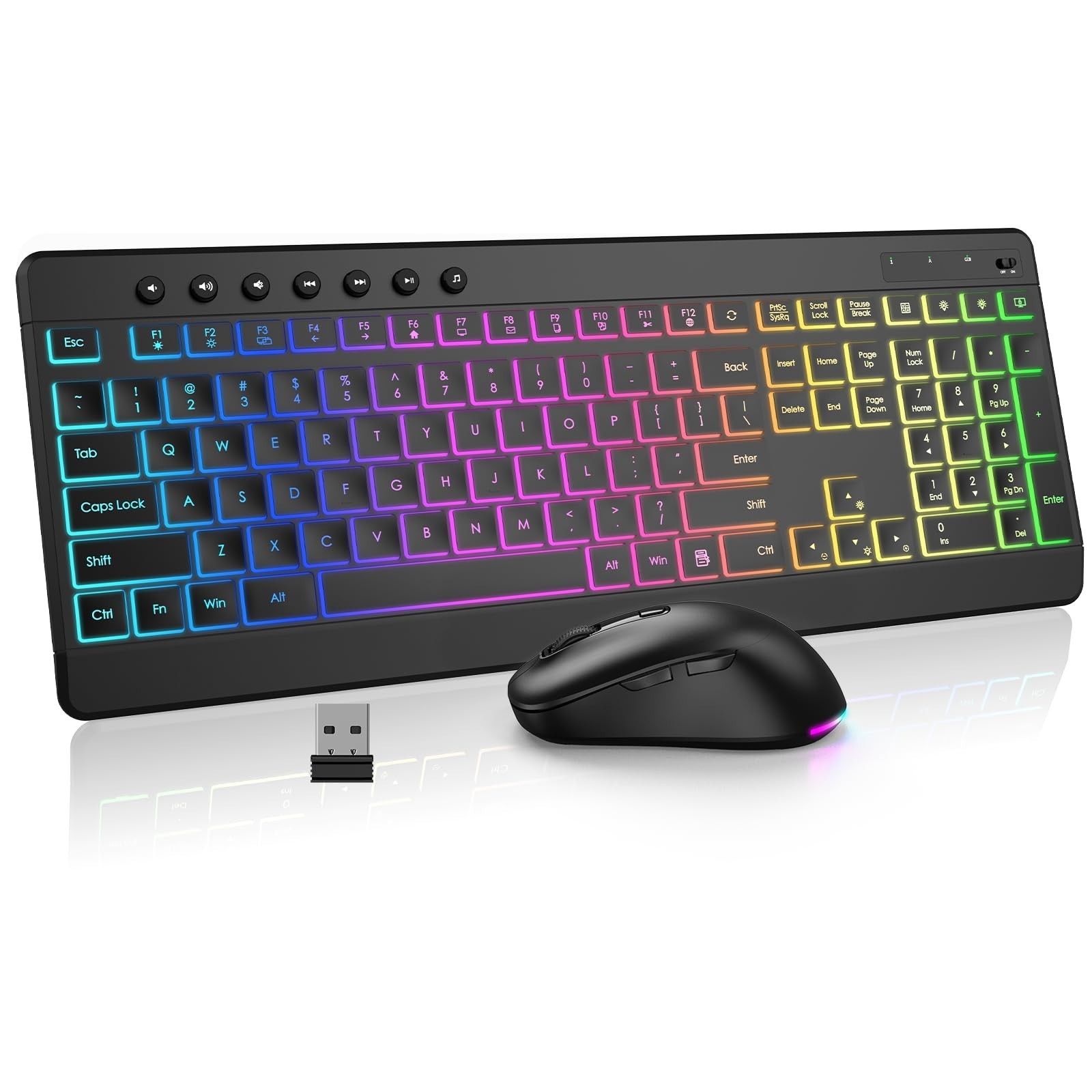EDJO Wireless Keyboard and Mouse Combo, 10 Backlit Effects, Rechargeable 2.4G...