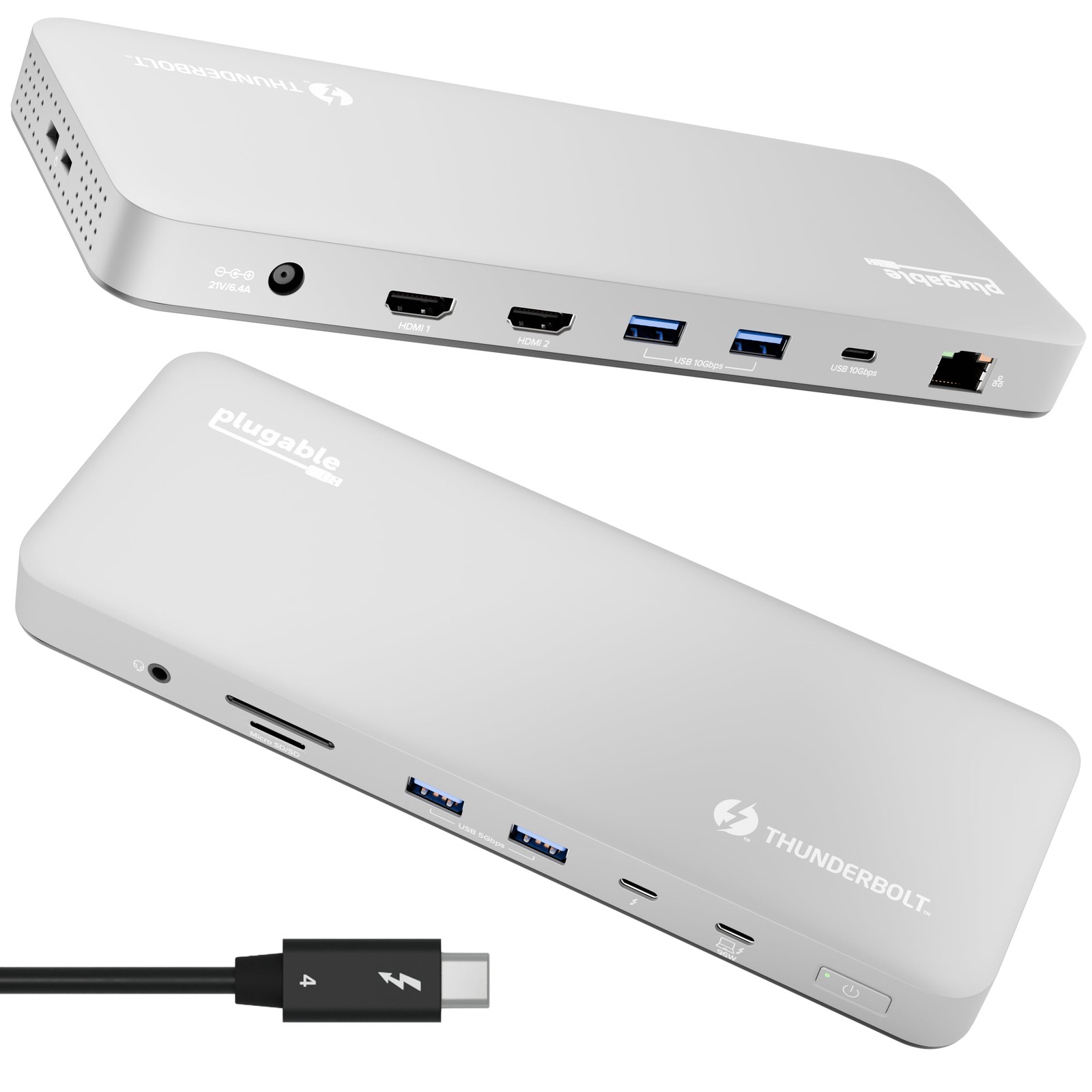 Plugable Premium TBT-UDM Thunderbolt 4 USB4 Docking Station, Dual 4K 60Hz HDMI,