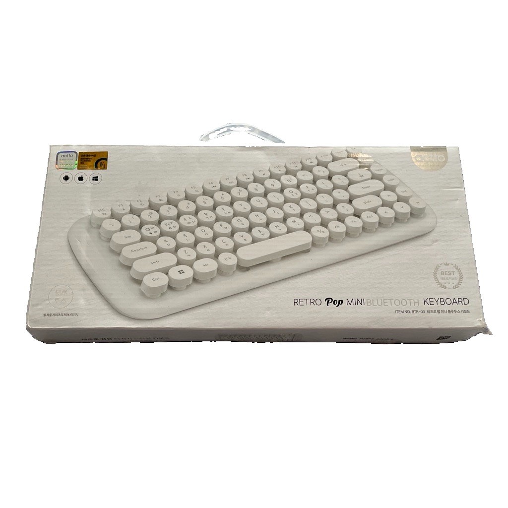 actto Retro Pop Mini Bluetooth Keyboard BTH-03 Built-In Battery White Korean