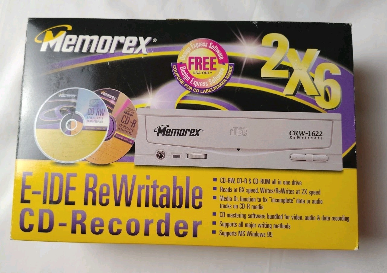 Vtg Memorex E-IDE-CD Recorder CRW 1622 Internal PC Drive Flash Upgradable 