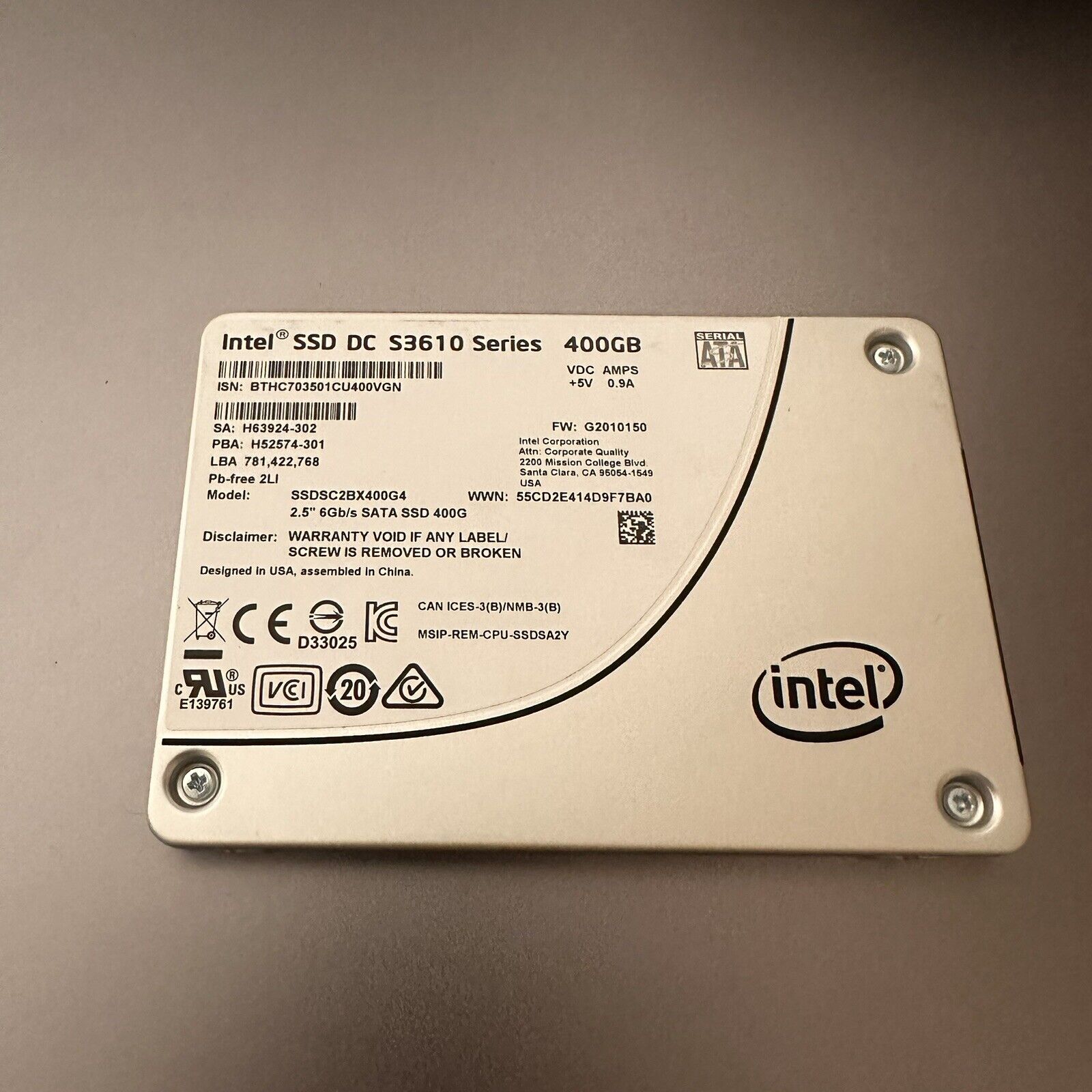 INTEL SSDSC2BX400G4 SSD 2.5in 400GB SATA 6Gb/s  SSD DC S3610 SERIES Internal SSD