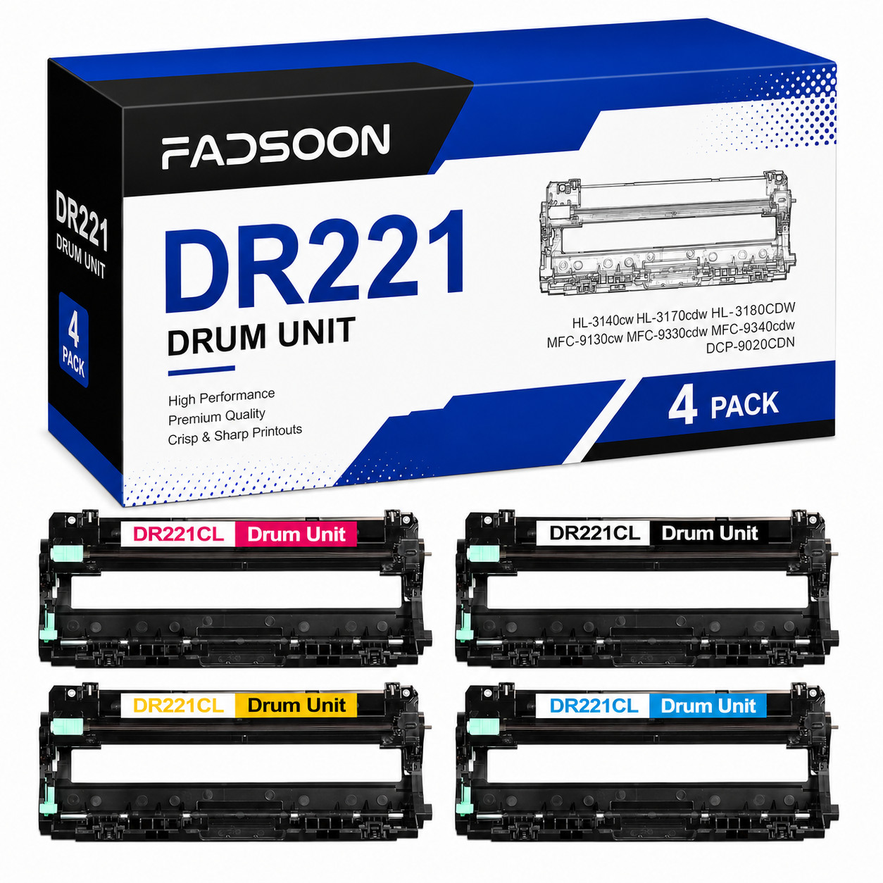 DR221CL 4PK Drum Unit Set for HL-3140CW HL-3170CDW HL-3180CDW MFC-9130CW 9330CDW