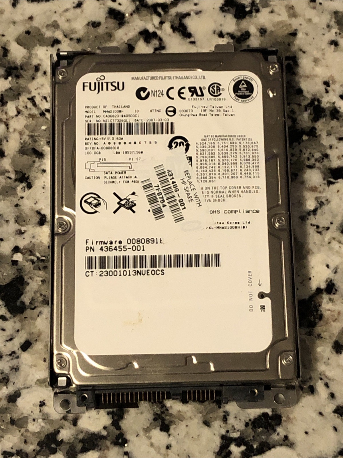 Fujitsu MHW2100BH 100GB Laptop Hard Drive - Untested - 