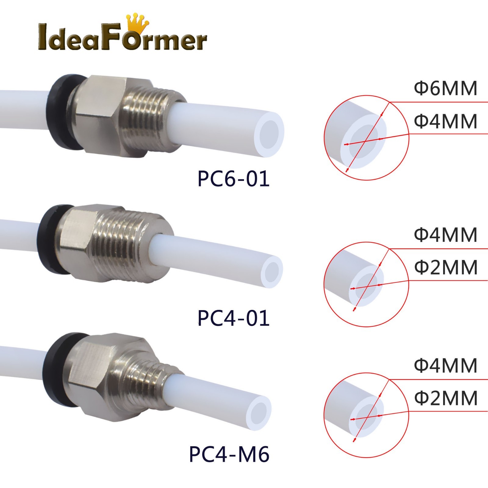 5Pcs 3D Printer Pneumatic Connector+bowden Quick Jointer coupler+Pipe PTFE Tube 