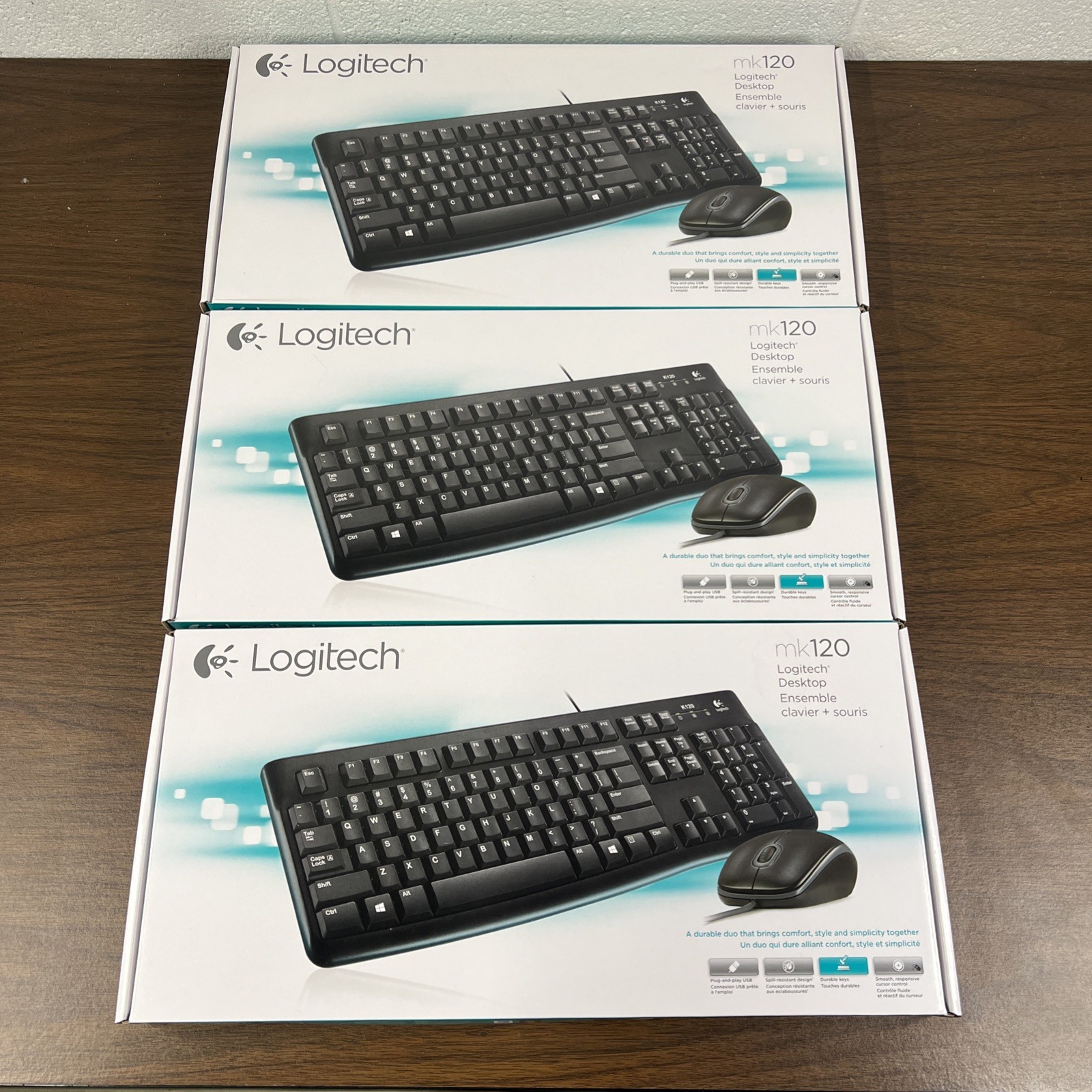 Lot 3 Pack Logitech MK120 (920-002565) Wired Keyboard Mouse Combos New Sealed