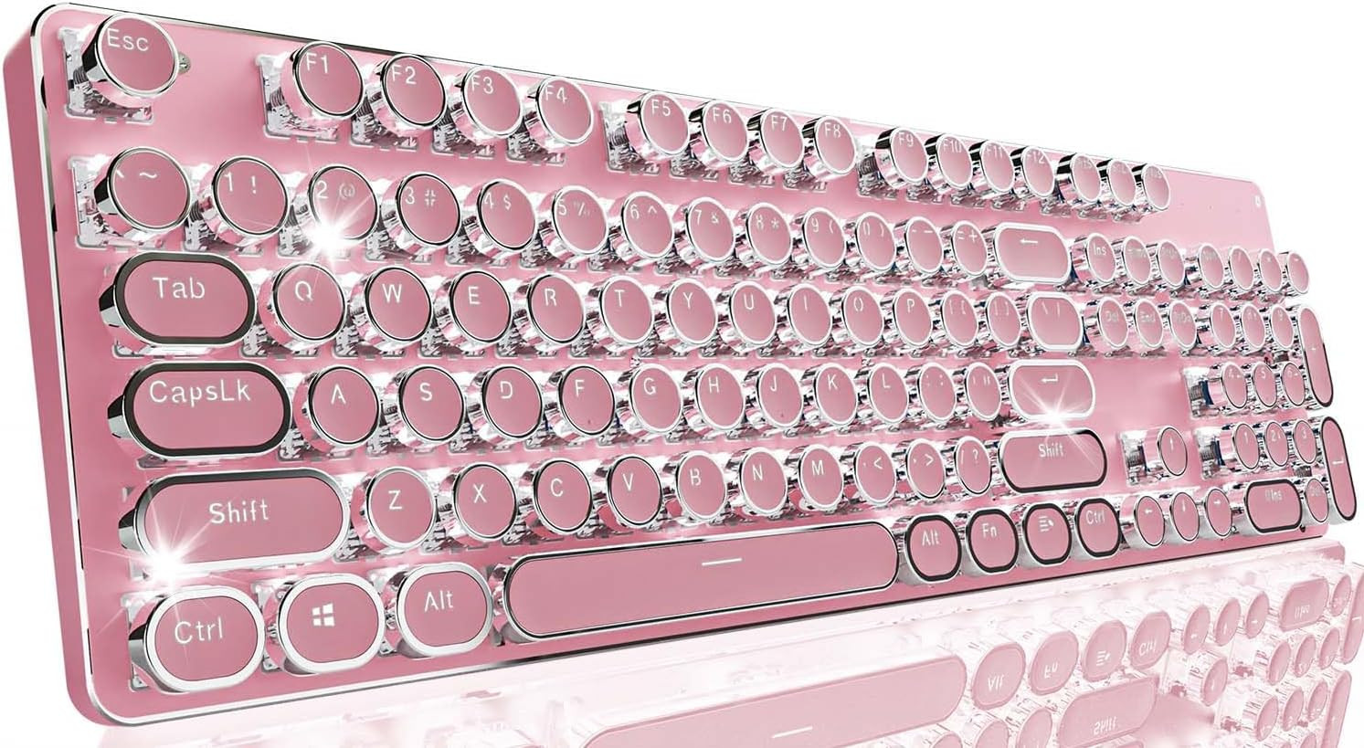 Wireless Typewriter Mechanical Keyboard Tri Mode BT 2.4G Wired Blue Switch Pink