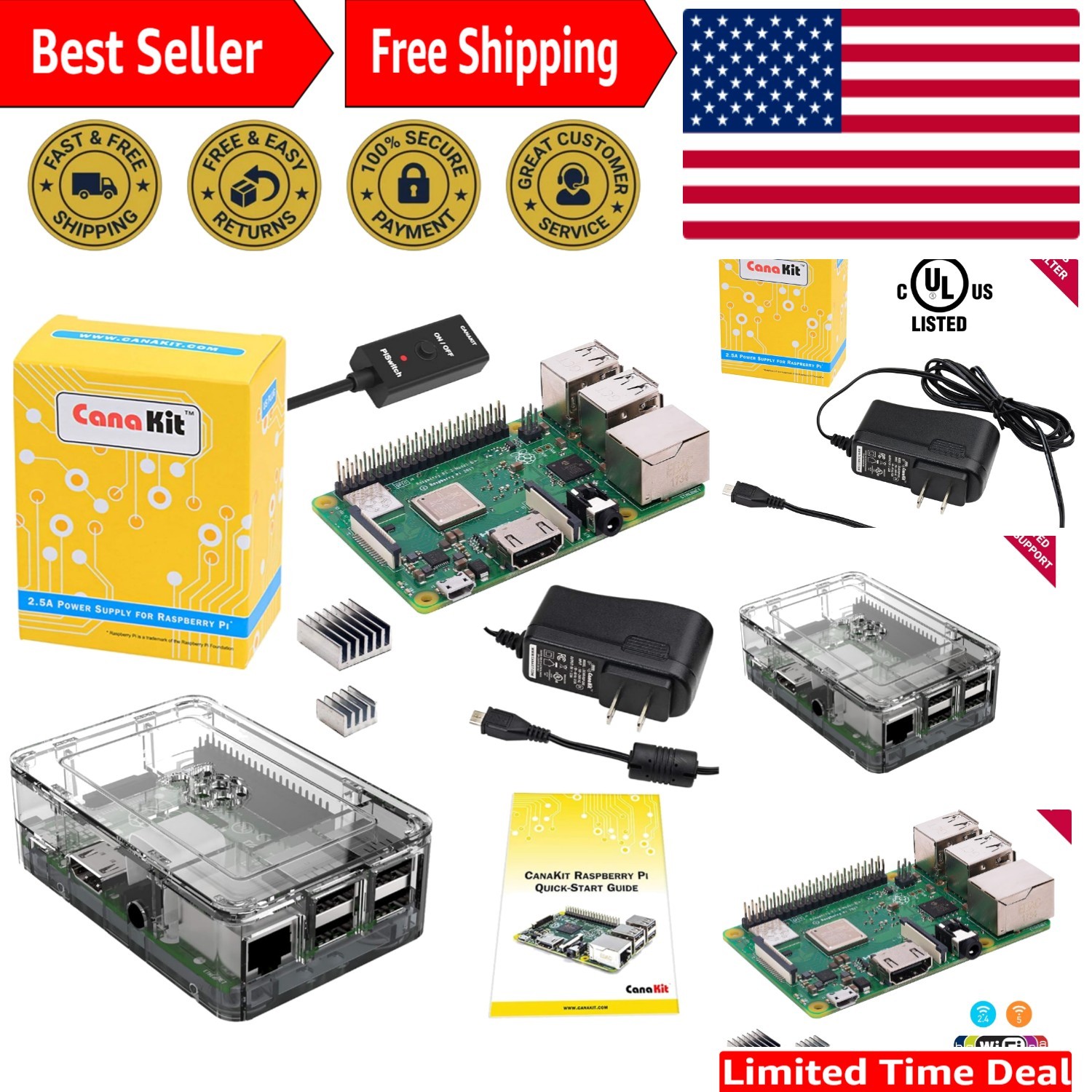 Complete Raspberry Pi 3 B+ Setup: 1.4GHz Processor, Clear Case, and Accessories