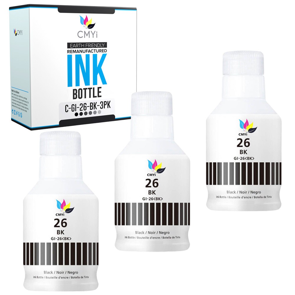 CMYi 3PK Compatible GI-26 Black Ink Refill for Canon MAXIFY GX6020 GX6021 GX6040
