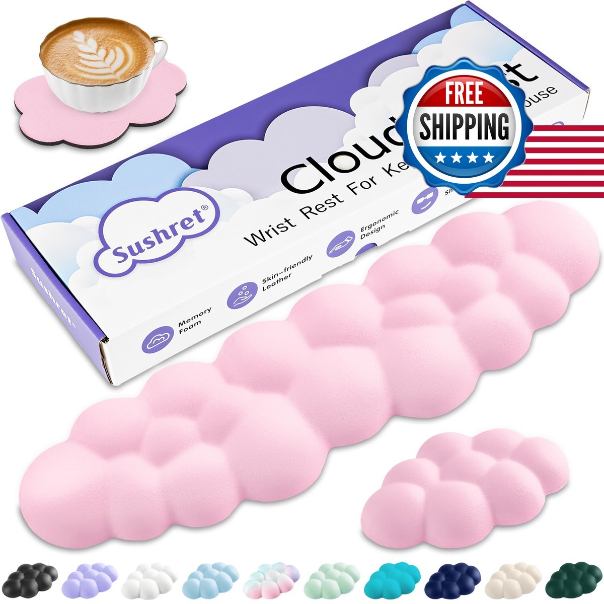 Sushret Cloud Wrist Rest Keyboard, Cloud Keyboard Wrist Pad - Pink CWRS-01-L