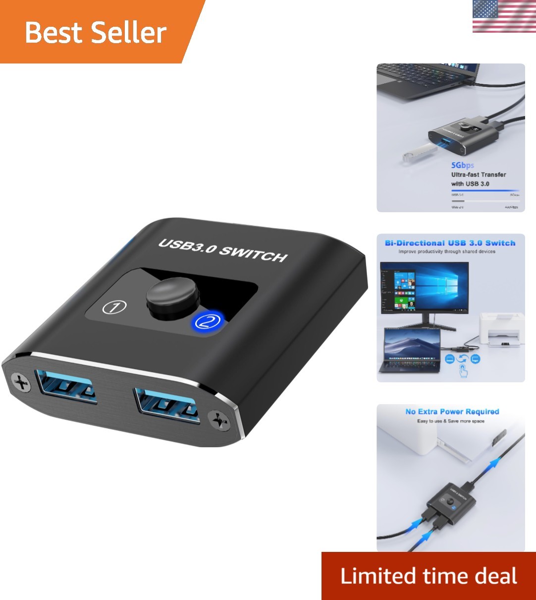 Effortless Device Sharing with USB 3.0 Bi-Directional KVM Switch - 5Gbps Speeds