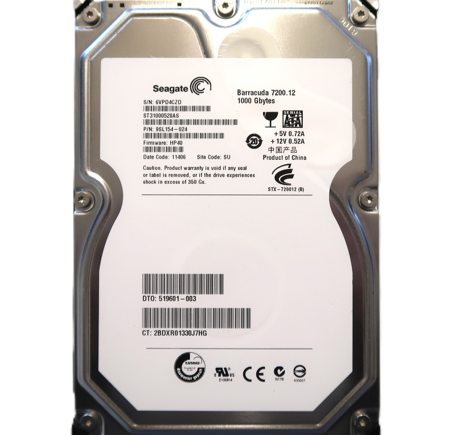 Seagate ST31000528AS 9SL154-024 (6VPD) SU China 3.5" 1TB Sata HDD APR/2011