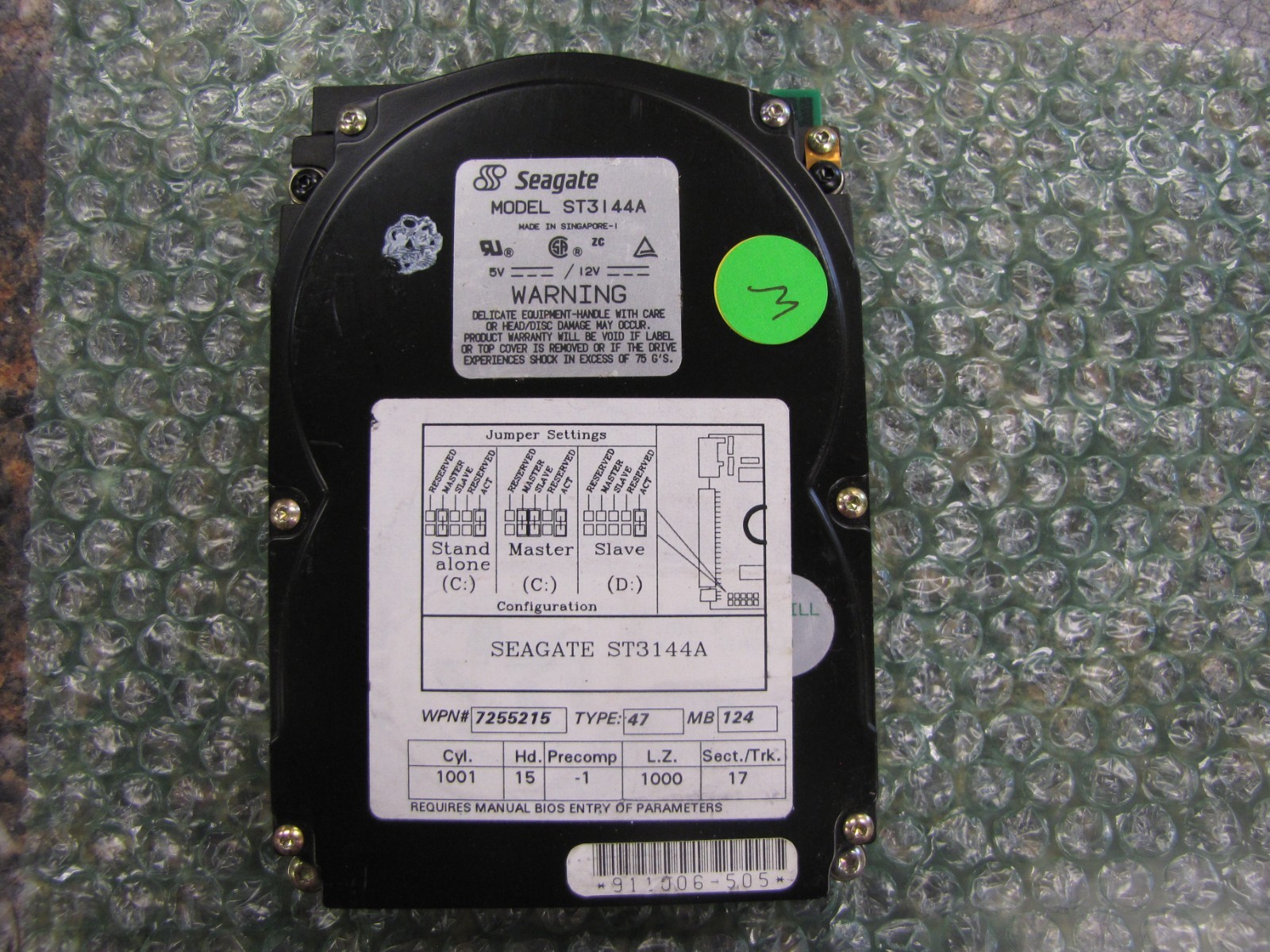Vintage Retro Seagate ST3144A 3.5" 130MB IDE Hard Drive TESTED WIPED & WORKING