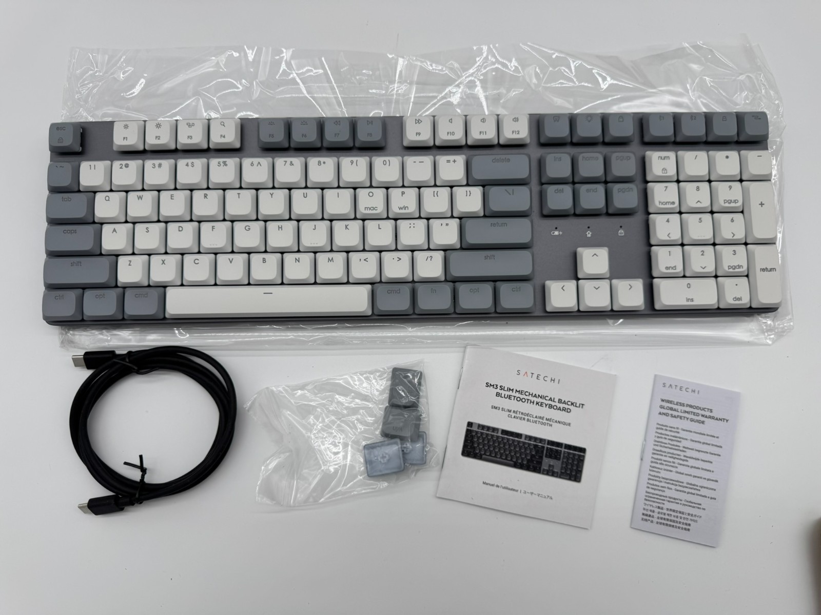 Satechi SM3 Mechanical Keyboard, White LED Backlit, Light Gray/White | 108 Keys