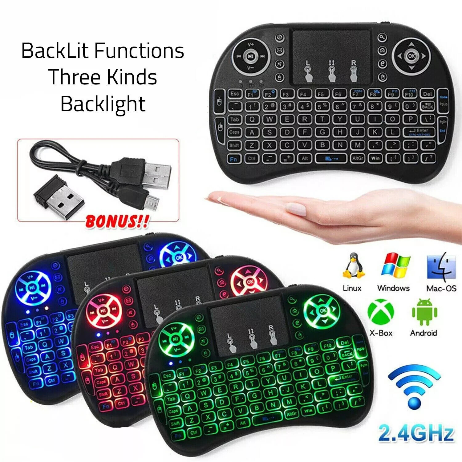 Mini Teclado Con Mouse Incluido Para Pantallas Android TV Inalambrico Recargabl 