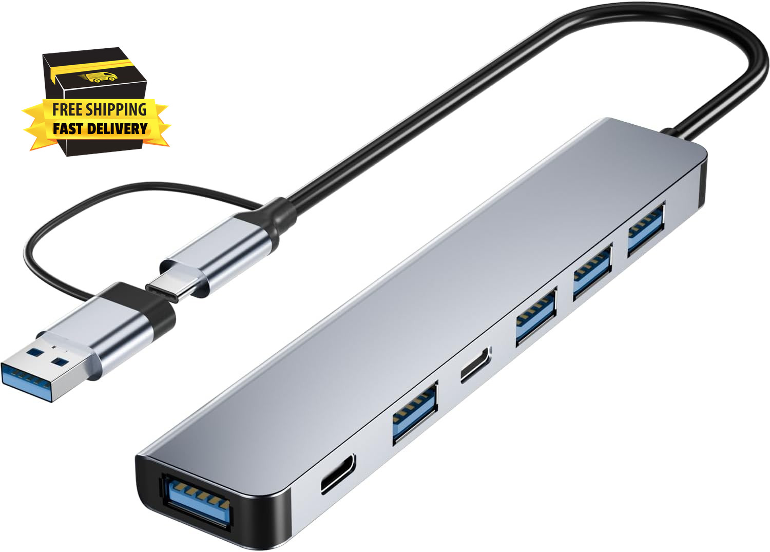 Aluminum 7 in 1 USB C & USB Hub with USB 3.0, USB 2.0 Ports for Pc/Laptops/Macbo