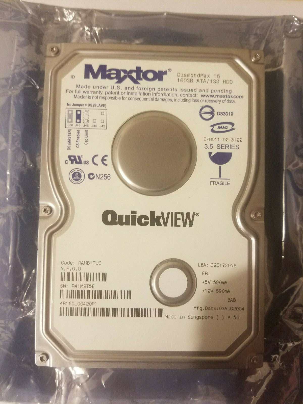 Maxtor 4R160L00420P1 BAB 160GB ATA 3.5" HD RAMB1TU0 NFGD FR04B T8FRA 4R160L0