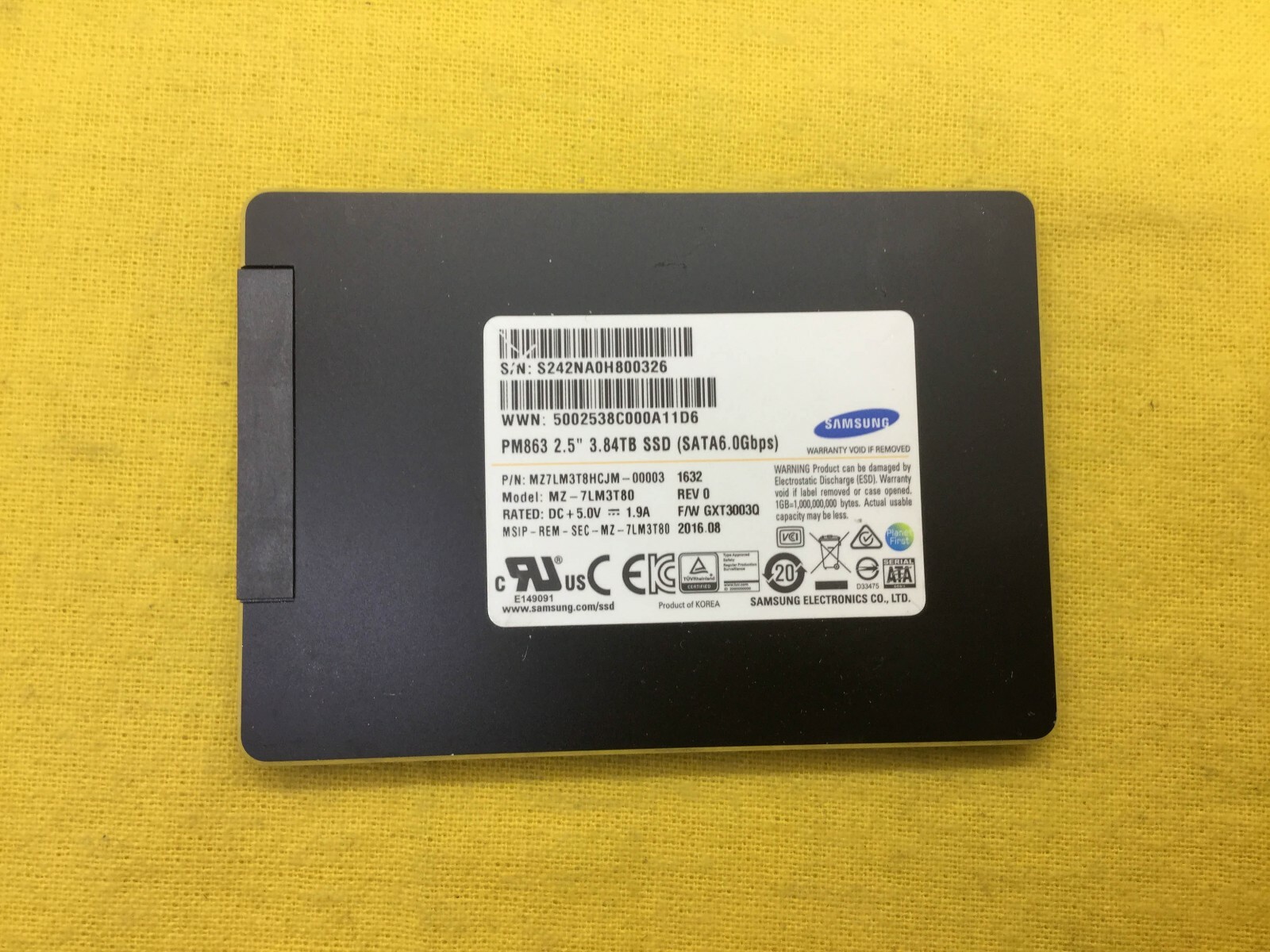 MZ-7LM3T80 Samsung PM863 3.84TB SATA 6Gb/s 2.5in SSD MZ7LM3T8HCJM