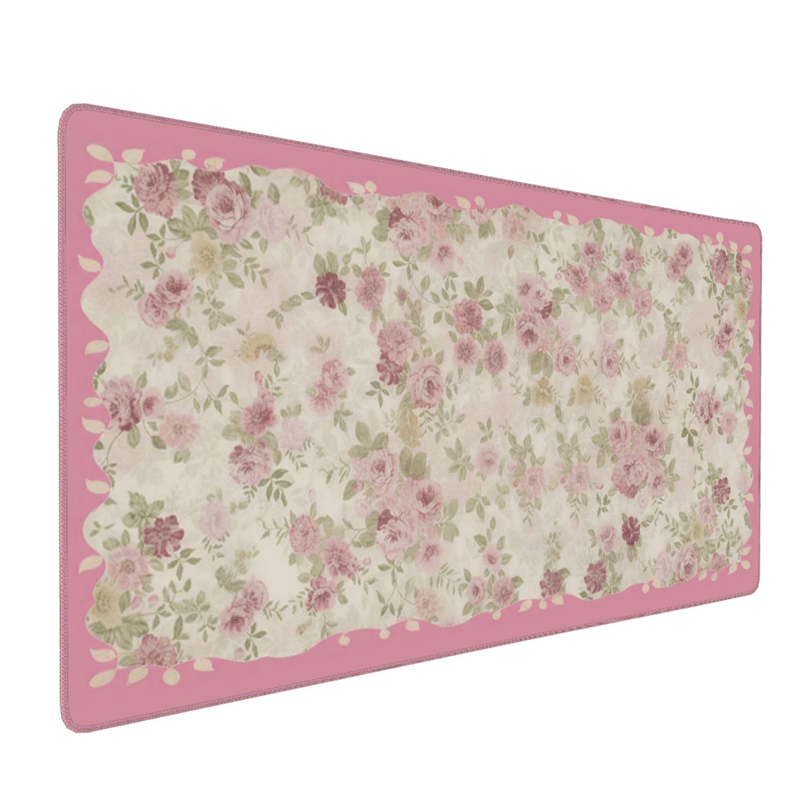 Aesthetic Floral Desk Pad for , Pink XXL Large Pad with Stitched Edges, Non-S...