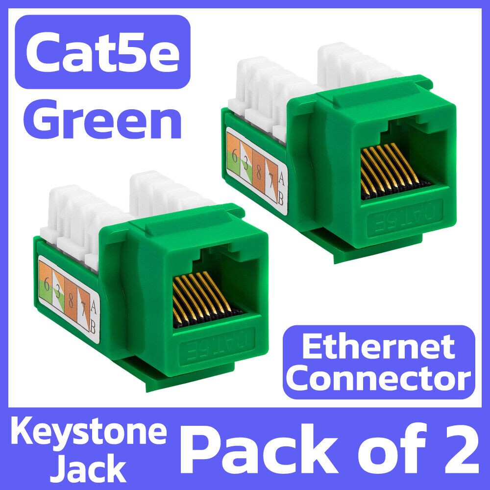 2 Pack Cat5e Keystone Jack Green Ethernet Jack Network Connector RJ45 Coupler