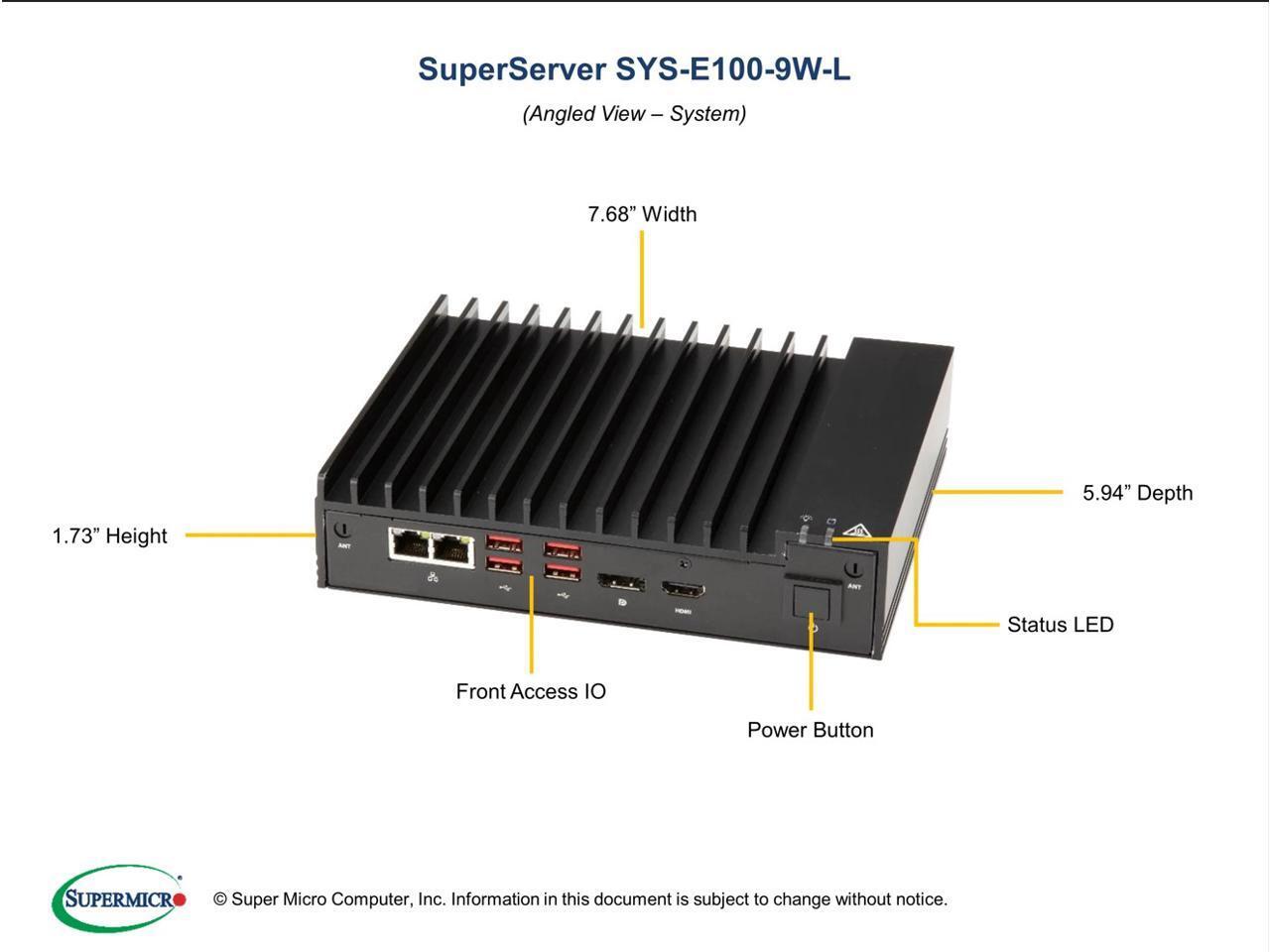 SUPERMICRO Mini PC Server System Intel Core i3 8th Gen 32GB DDR4 2666 E100-9W-L-