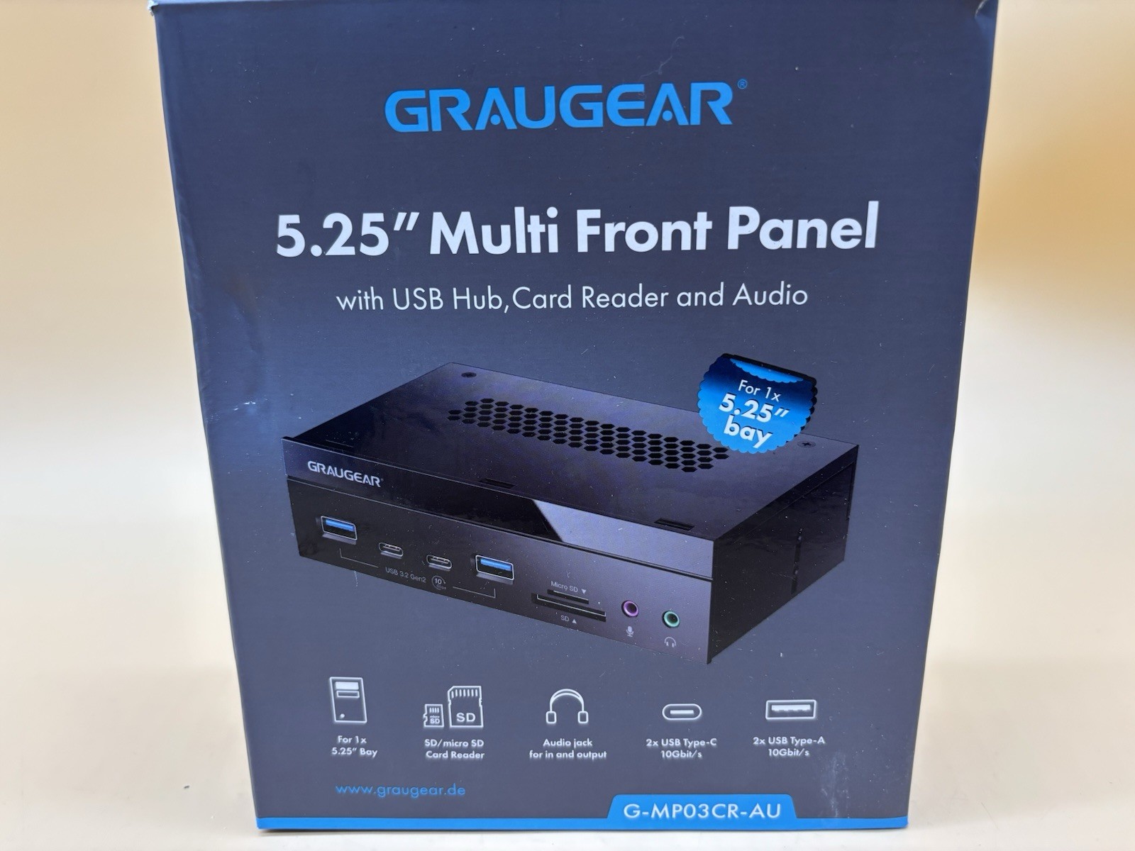 GRAUGEAR 5.25 Inch 10Gbps USB 3.2 PC Front Panel Card Reader with Audio Black 