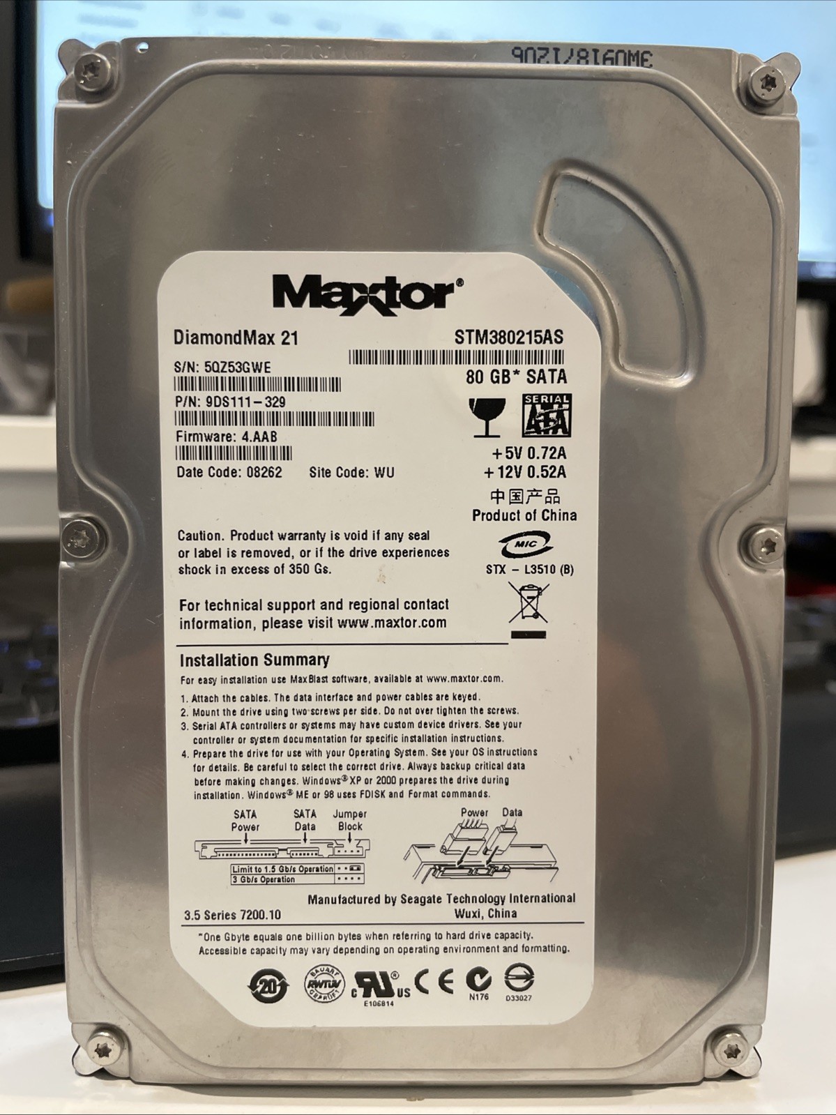80 GB SATA Maxtor DiamondMax 21 STM380215AS 7200RPM 2MB HDD 3.5" Hard Drive