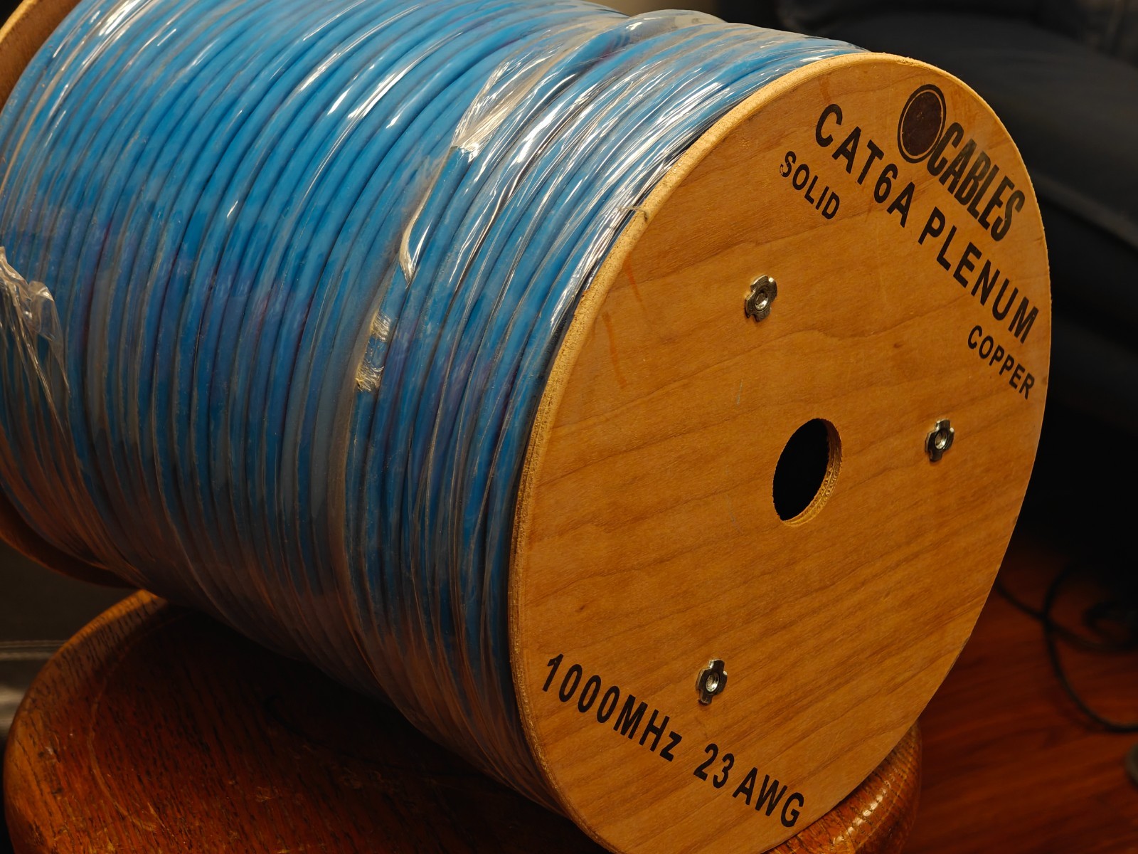 CAT6A Plenum Pure Copper 1000Mhz 500ft 23 AWG UTP Bulk Ethernet Cable Blue