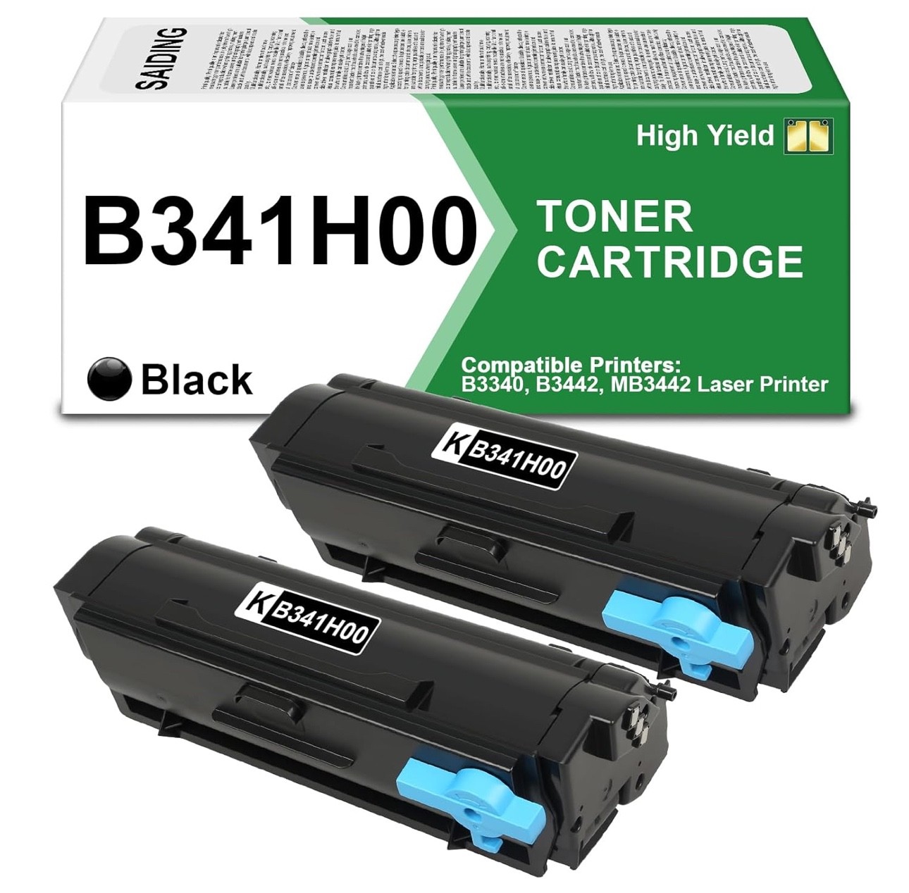 New B341H00-BK Lexmark Printer High Yield Black Toner Cartridge w/ Chip 2 Pack