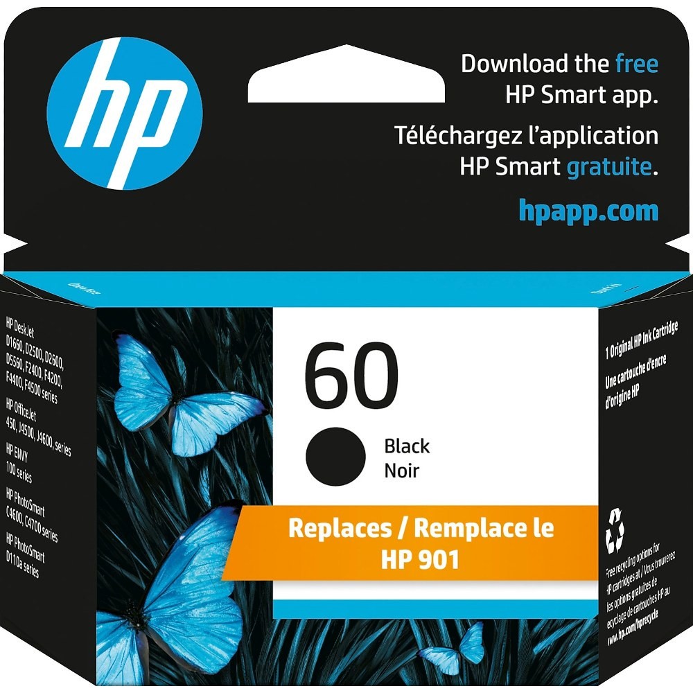 Genuine HP 60 Black Ink Cartridge Prints 200 Pages (CC640WN#140) New ($33 Value)