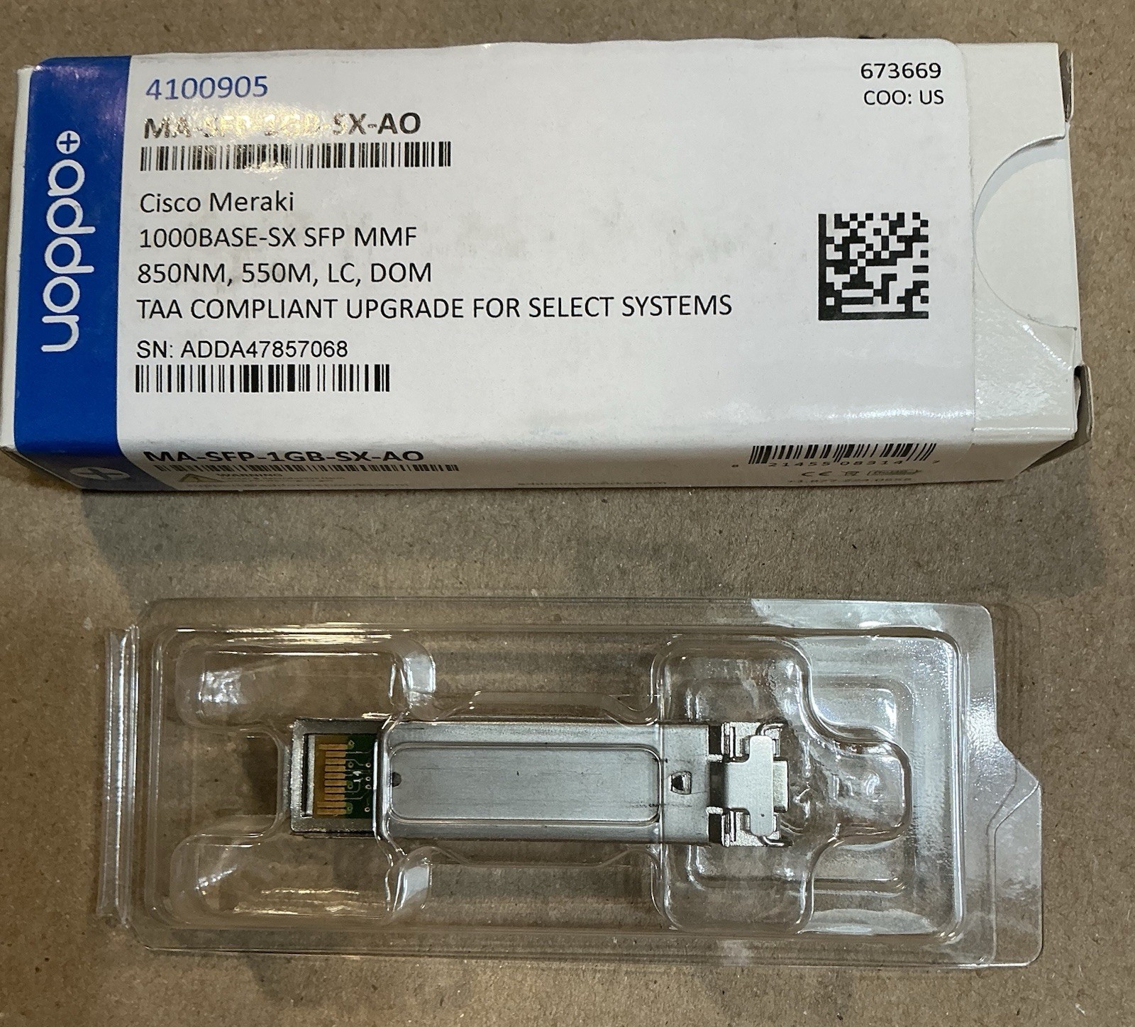Addon Cisco Meraki Compatible Taa Compliant 1000Base-Sx MA-SFP-1GB-SX-AO