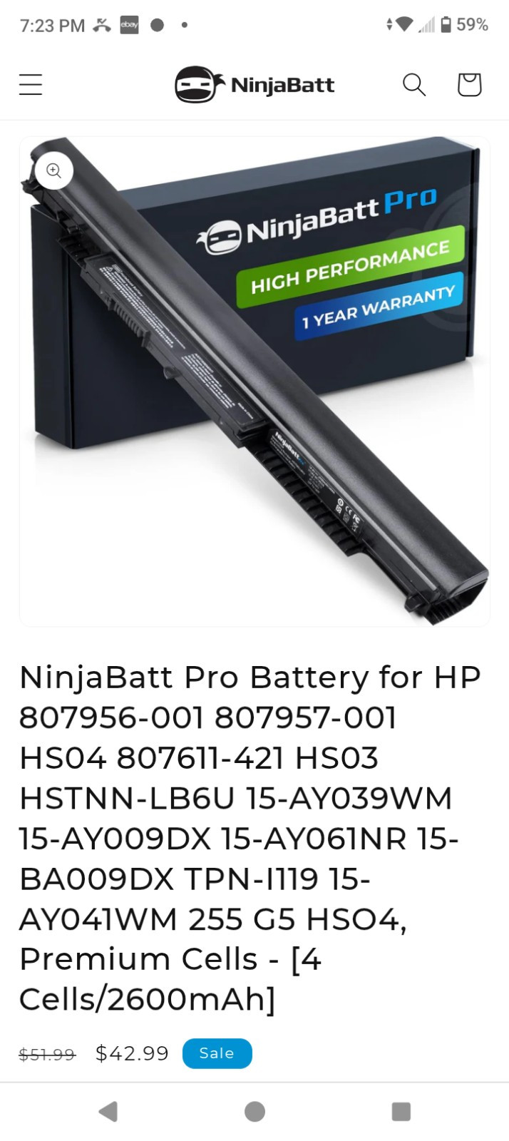 NinjaBatt High Performance Laptop Battery for Model-hs04 Notebook New