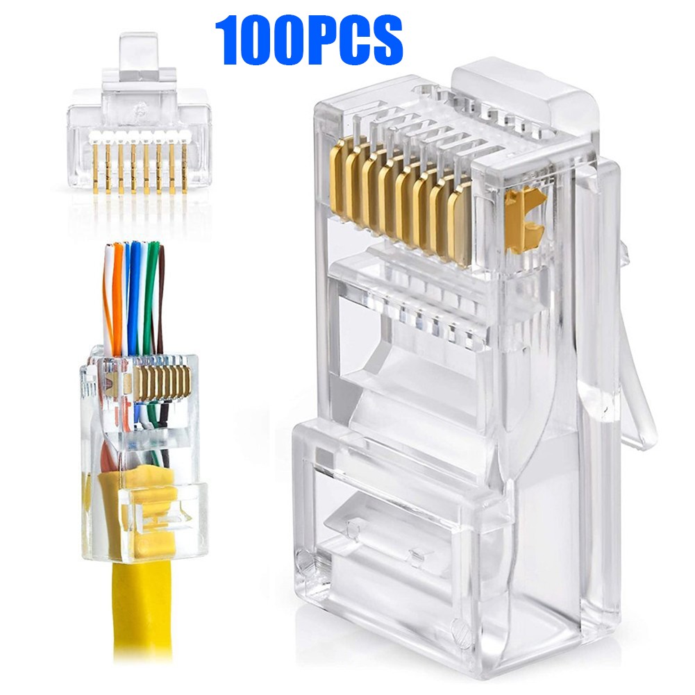 100pcs CAT6 CAT5 RJ45 Pass Through Modular Plug Network Cable Connector End 8P8C