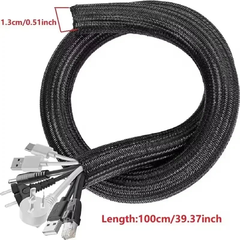 Cable Tidy Zip Sleeve for Desk PC TV Wire Management Organizer Cable Cover USA