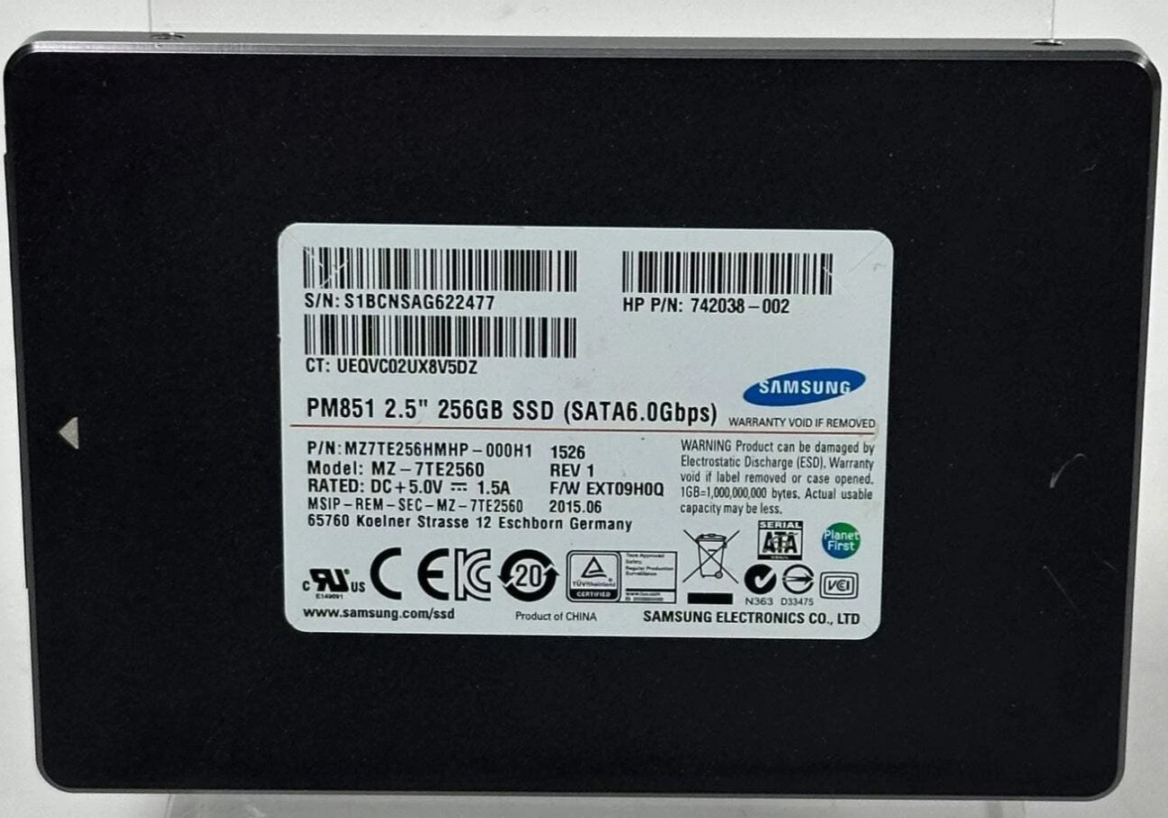 Samsung 2.5" PM851 256GB SATA III 6Gbps SSD MZ-7TE2560 742038-002