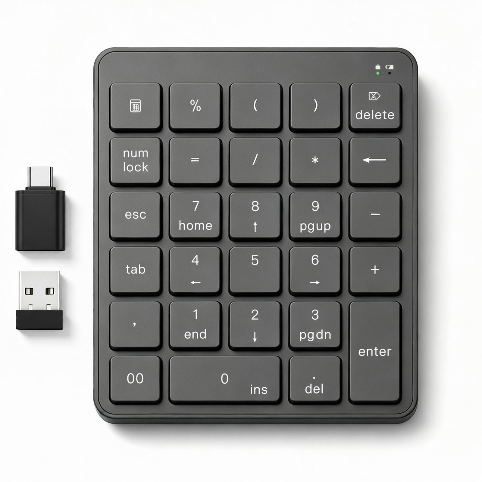 Wireless Numeric Keypad with USB-C Adapter, 28-Key Portable Numpad for Laptop, P