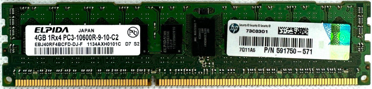 ELPIDA 4GB 1Rx4 PC3-10600R EBJ40RF4BCFD-DJ-F  DDR3 RDIMM -  Server Ram