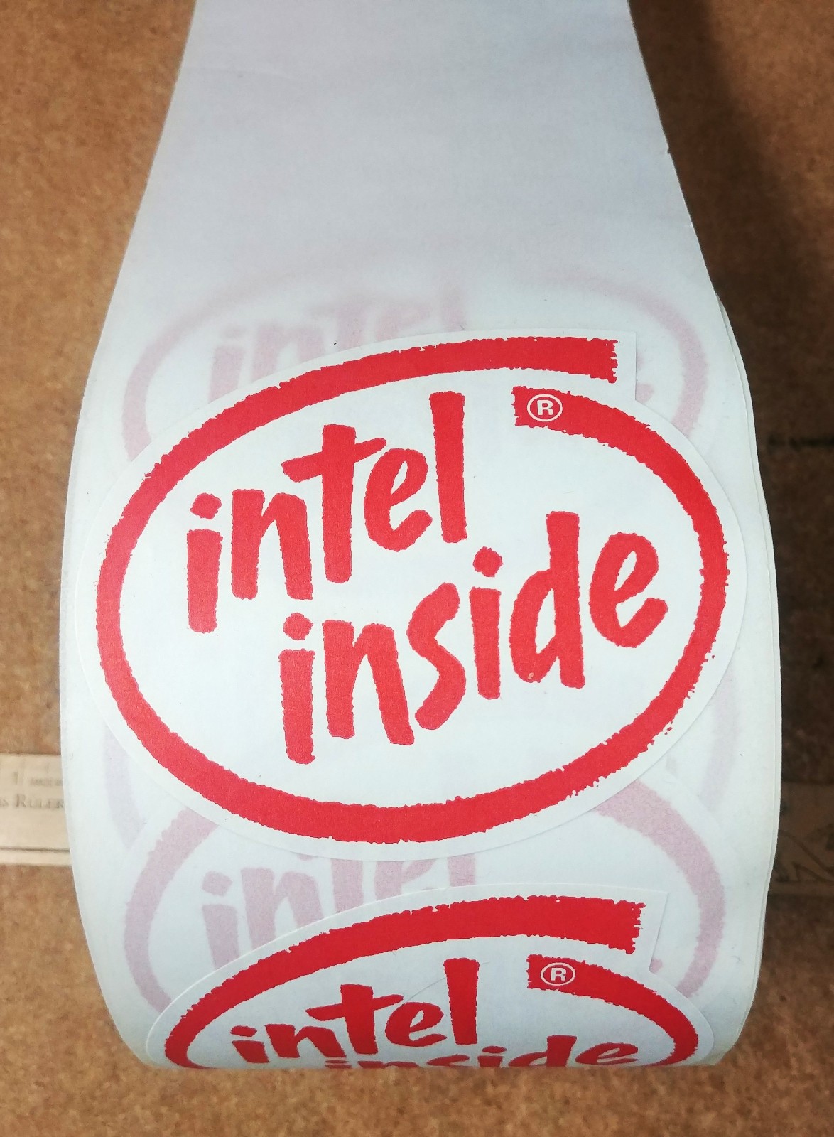 Large Red Intel Decal Sticker 3 11/16" x 3 1/4" vintage old school lot of 4