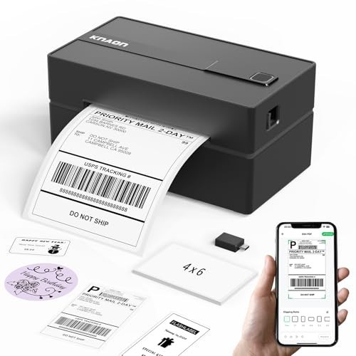 Thermal Shipping Label Printer, Bluetooth, 4x6, Portable, Black