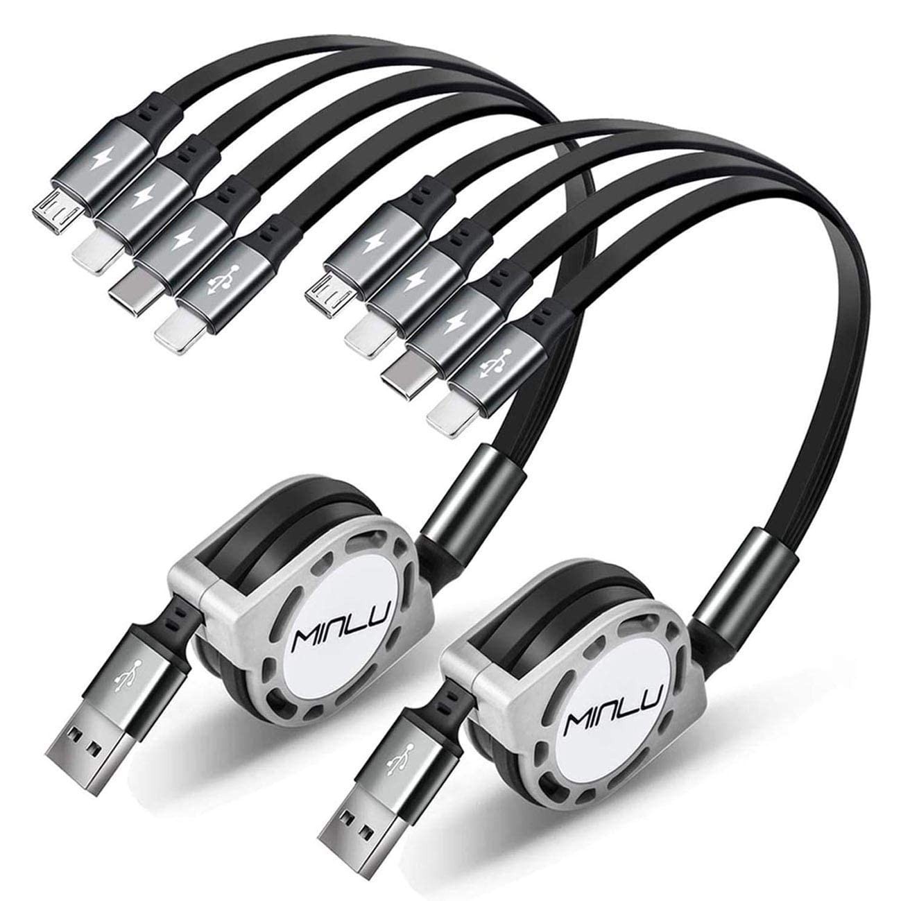 Multi USB Charger Cable 4A, Retractable Charging Cord for Multiple 4ft, Gray