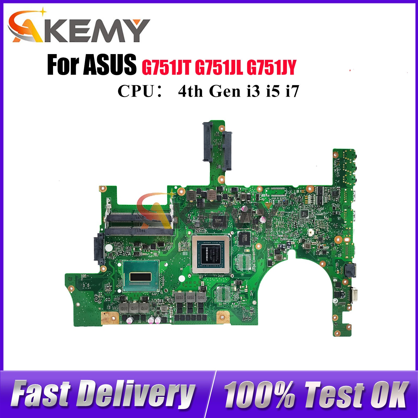 G751JL Laptop Motherboard For ASUS G751JY G751JT Mainboard W/ i3 i5 i7 CPU