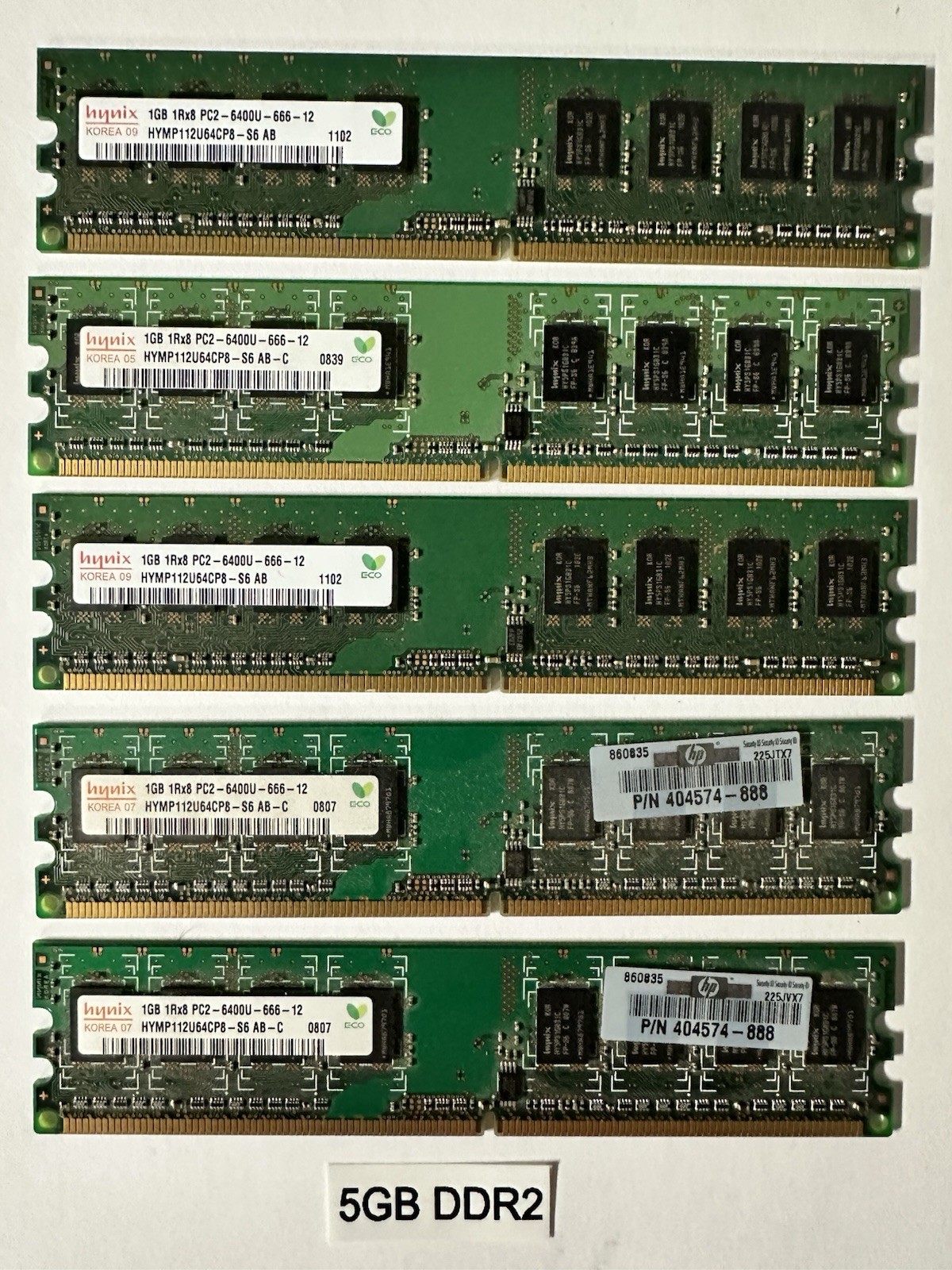 5GB (5x1GB) DDR2 RAM PC2-6400 800MHz Desktop DIMM Hynix Lot Tested Working
