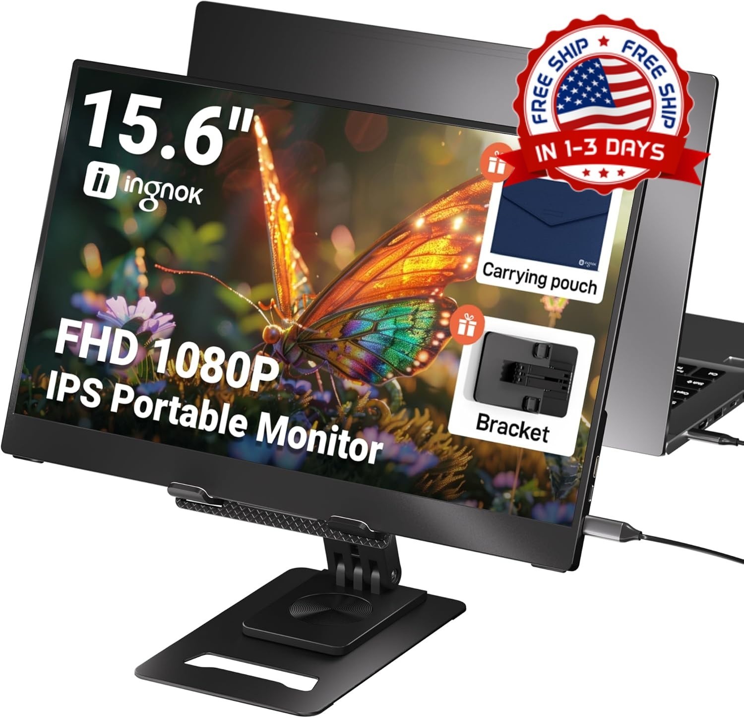 Monitor portátil de 15,6'' FHD 1080P - Monitor portátil ultradelgado con soporte