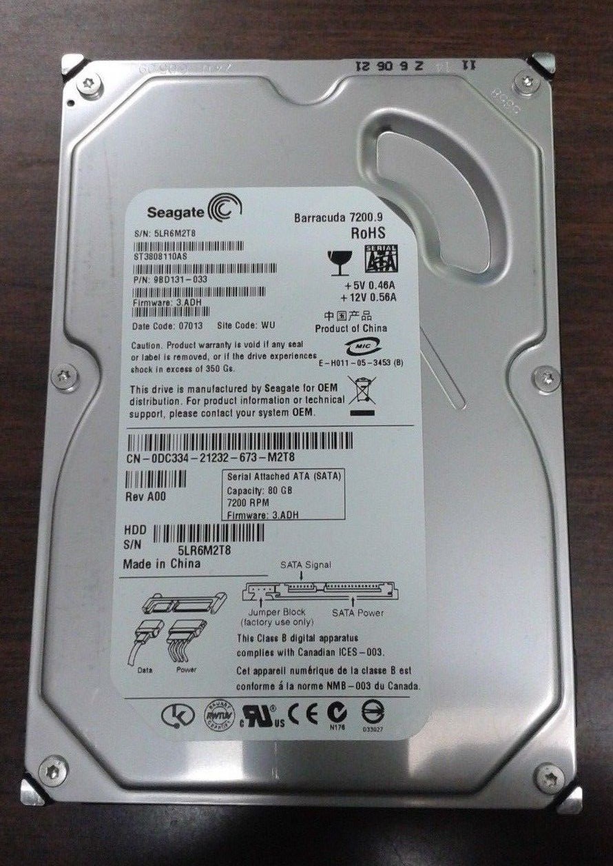 Seagate Barracuda 7200.9 80GB 3.5 SATA ST3808110AS 9BD131-033 Hard Drive
