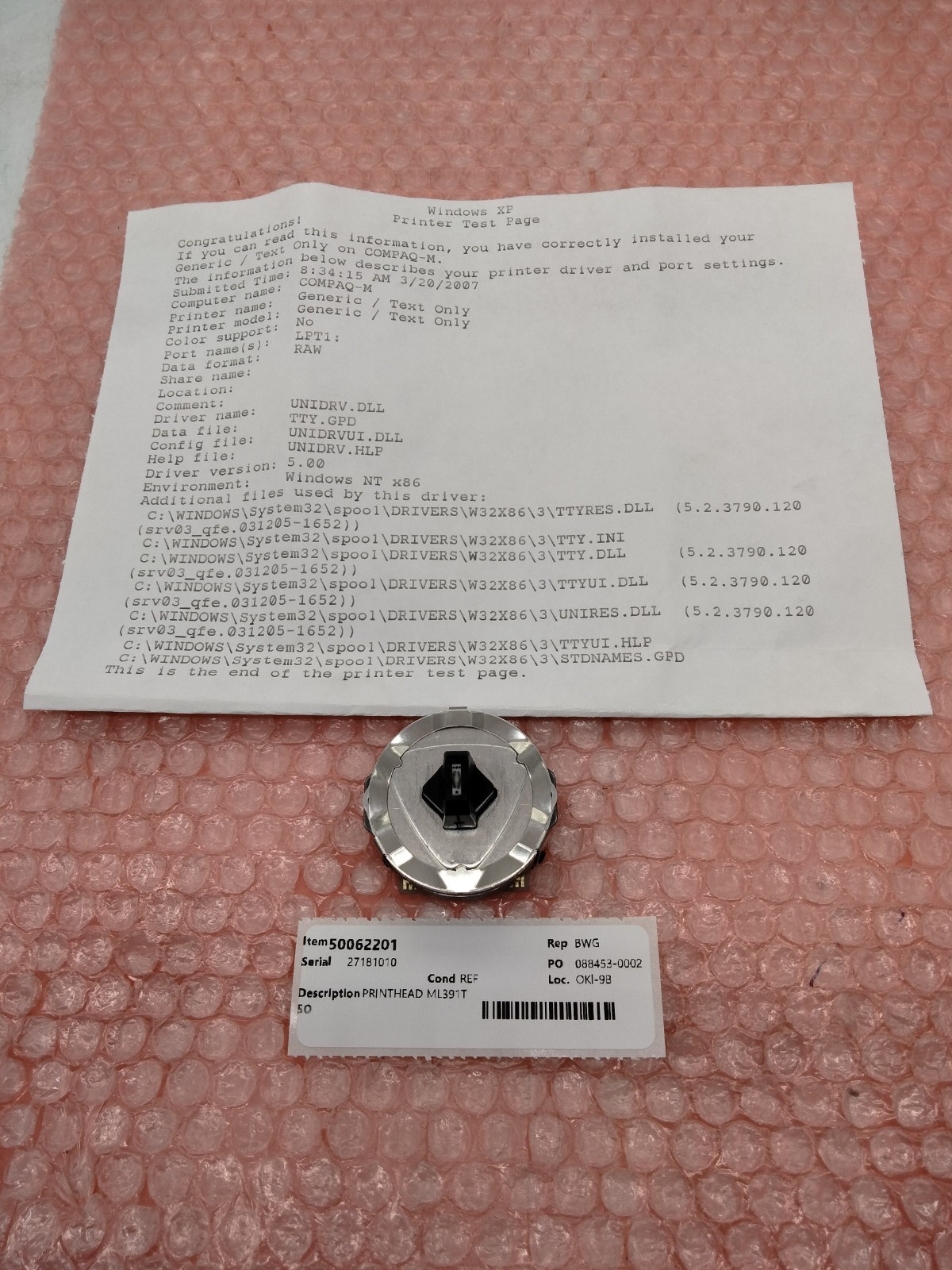 OKIDATA 50062201 ML391T PRINTHEAD