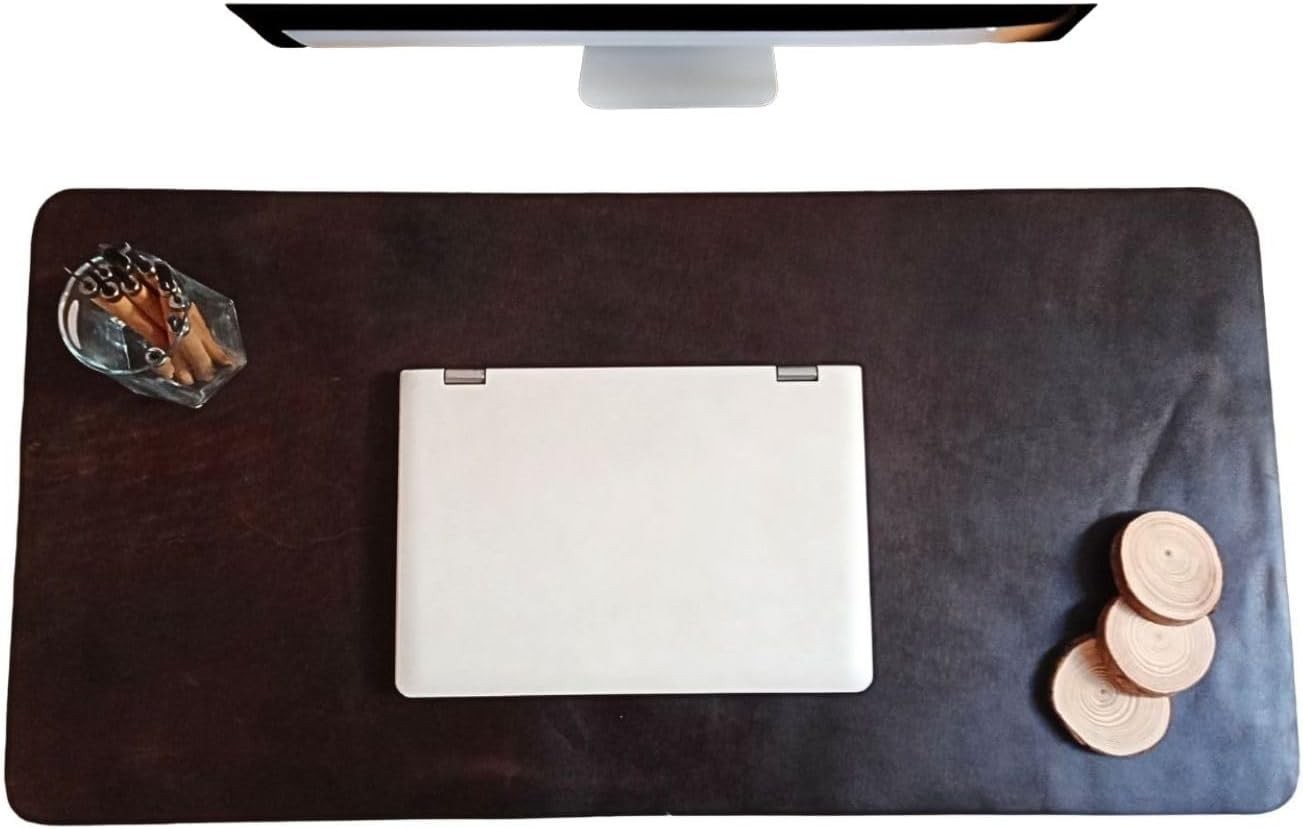 32"x16" Walnut Brown Full Grain Genuine Leather Desk Mat Large Mouse Pad
